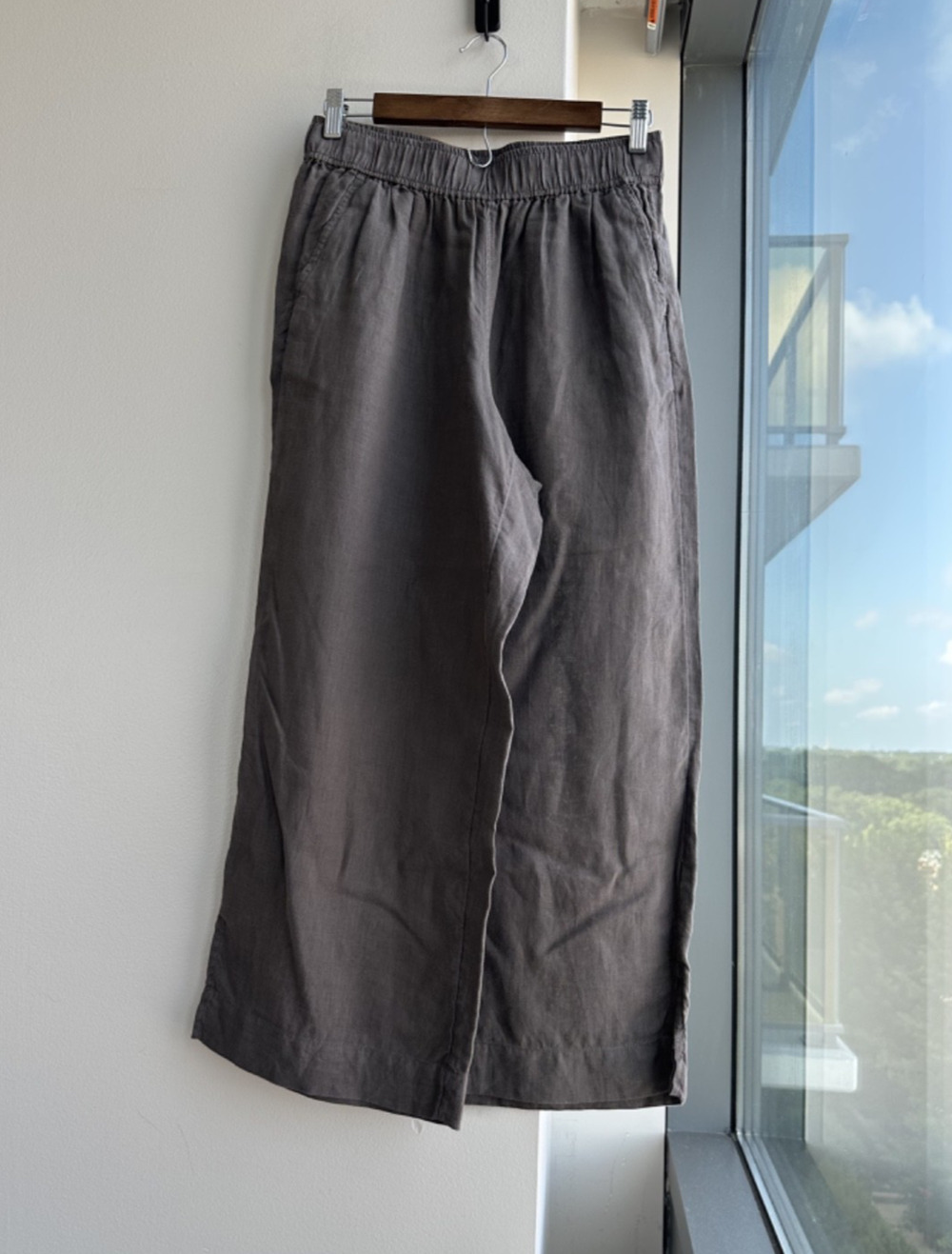 Sigrid Olsen 100% Linen Wide Leg Hi Rise Crop Elastic Waist Boho Pants Size M